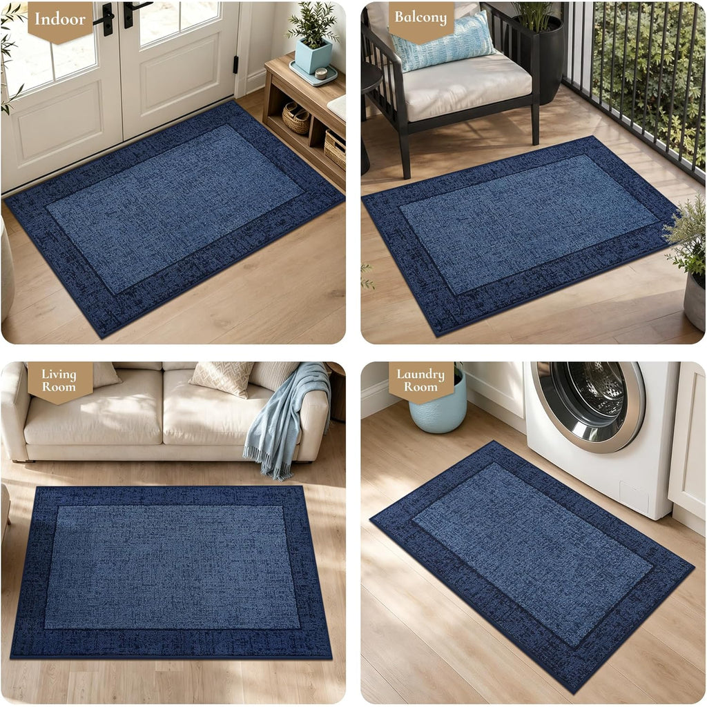 Dirt Trapper Door Mat 32"x 48", Non Slip Washable Doormat, Stain Resist and Absorbent Welcome Mat, Floor Mats,Low Profile Entrance Dog Door Mats for Front Back Door,Blue