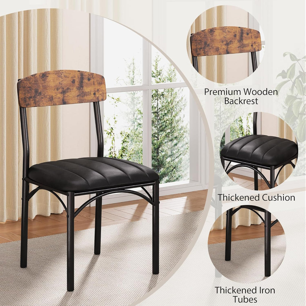 Dining Table Set for 4,Kitchen Table and Chairs for 4, Round Dining Room Table with Upholstered Chairs, 5 Piece Space Saving Circle Wood Kitchen & Dining Room Dinner Dinette Table Set (Vintage, 42In)