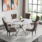 Round Faux Marble Dining Table for 4-6 Modern 47.2" Kitchen Table with Silver Stainless Steel Cross Legs Circle Dinner Table for Dining Room Living Room Apartment