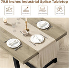 IRONCK 71" Dining Table for 6-8 People, Industrial Kitchen Table with Sturdy Metal Frame, Rectangular Grey Wood Dinner Table for Dining Room