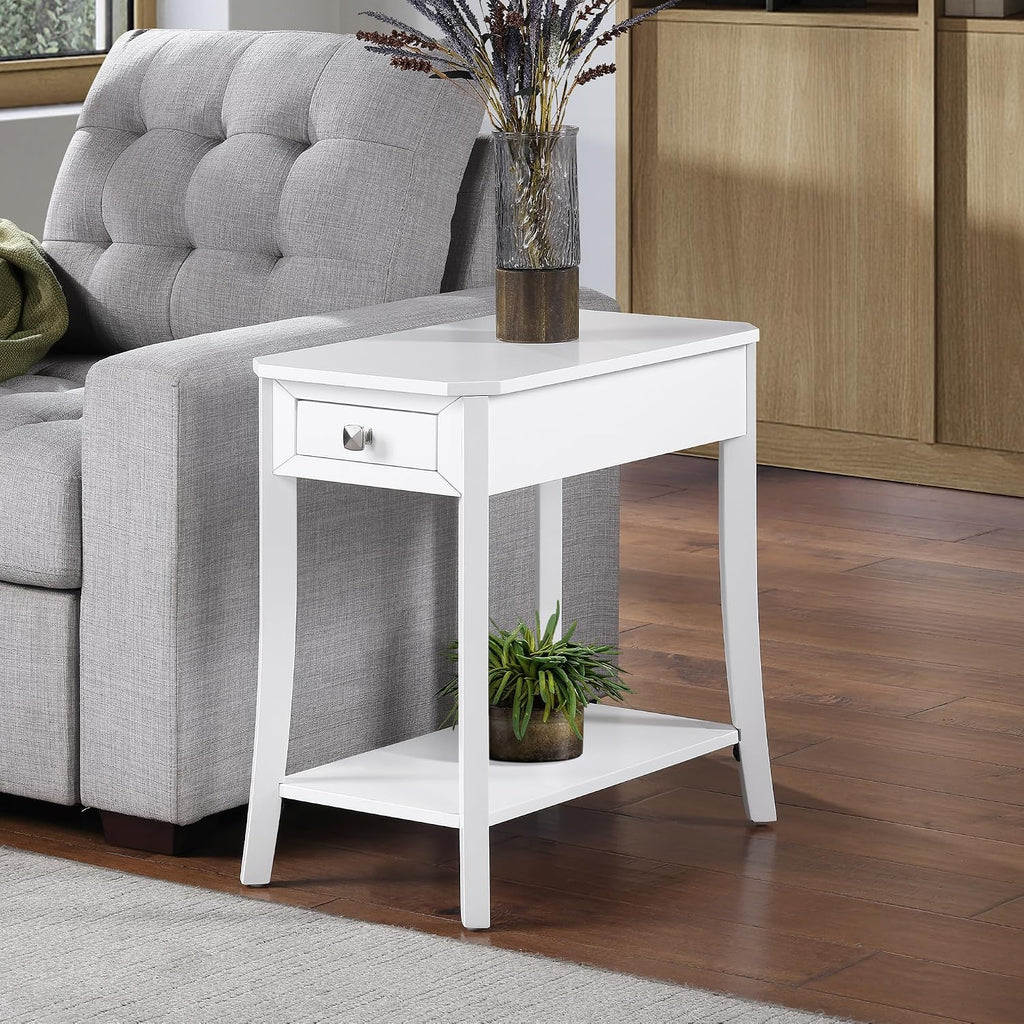Convenience Concepts Designs2Go Ensenada Chairside End Table 23.75" - Transitional Narrow Side Accent with Storage Drawer & Shelf for Modern Living or Family Room, Bedroom Nightstand, White