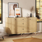 59" Buffet Cabinet with Drawers, Large Fluted Sideboard Buffet Storage Cabinet with Charging Station, Shelves and Doors, Modern Accent Coffee Bar Console Table for Kitchen, Entryway and Living Room