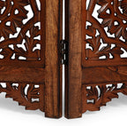 Lightnpro 4 Panel Royal Octagon Wooden Room Divider 64"(W) x 48"(H) Handmade Heart Design Partition, Intricately Carved, Hinged & Foldable, Pre-Assembled Privacy Screen Burnt Finish