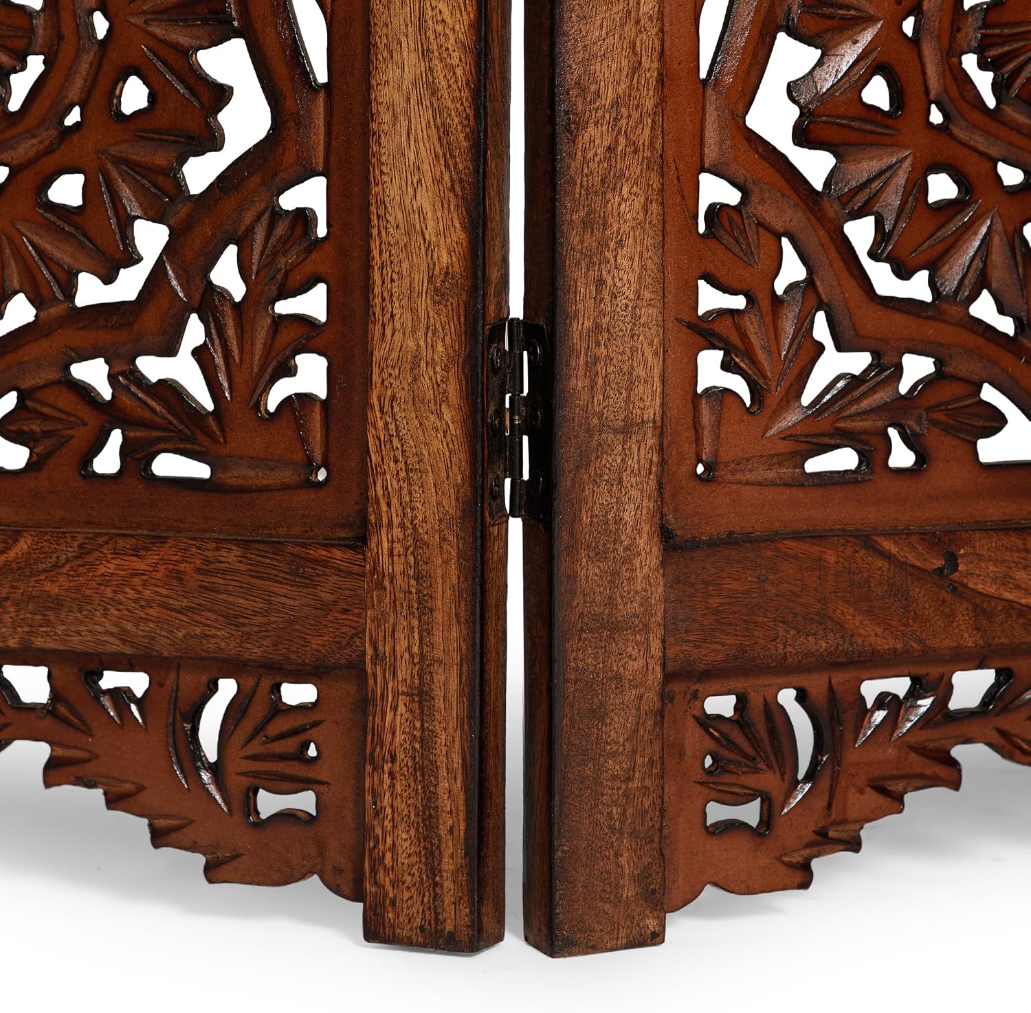 Lightnpro 4 Panel Royal Octagon Wooden Room Divider 64"(W) x 48"(H) Handmade Heart Design Partition, Intricately Carved, Hinged & Foldable, Pre-Assembled Privacy Screen Burnt Finish