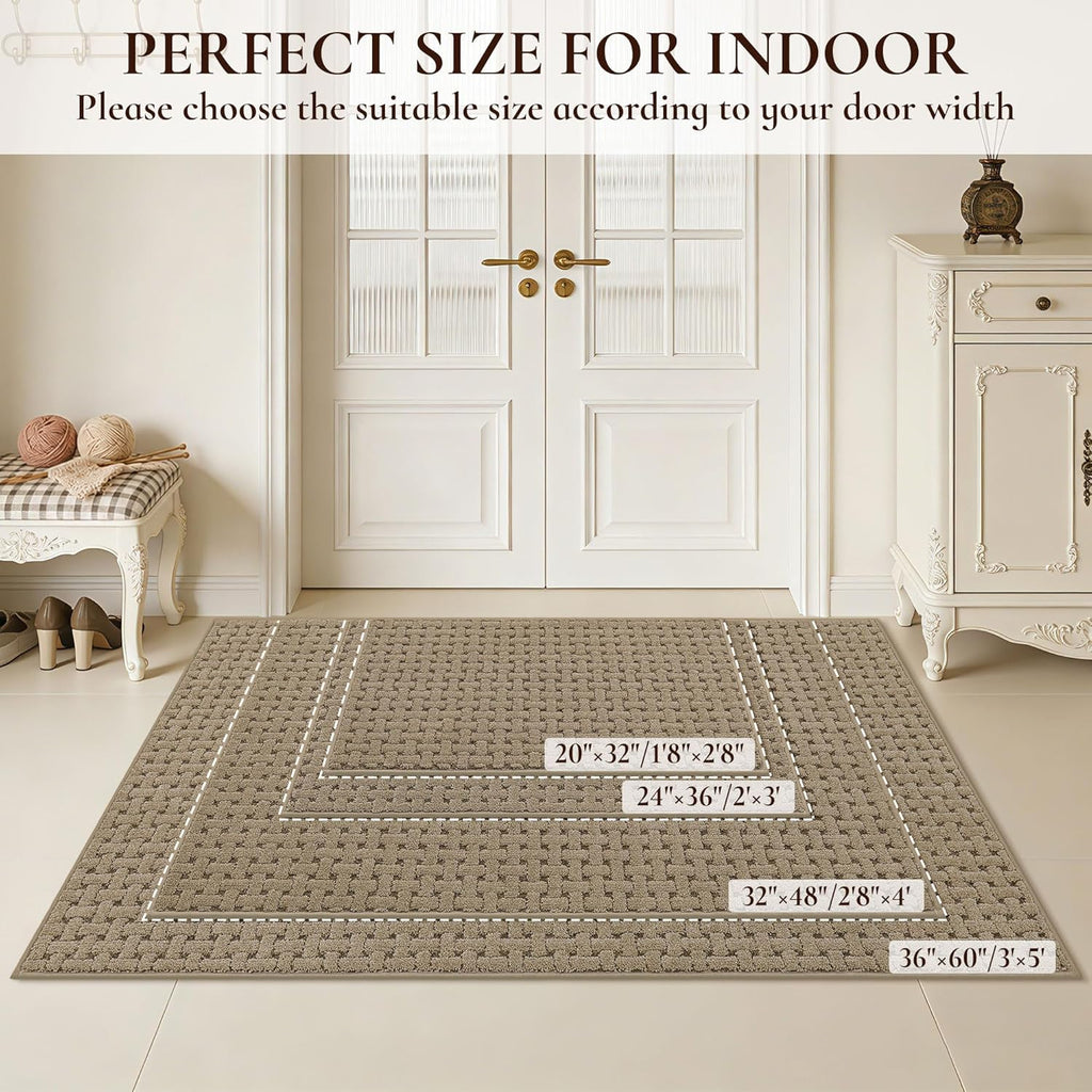 Door Mat Indoor Entrance 32x48, Non-Slip Washable Doormats Entry Way Mats, Dirt Resistant and Absorbent Welcome Mat, Easy Clean Low-Profile Doormat, Front Door, Inside Entrance, Beige
