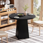 Tribesigns 31.5-Inch Round Dining Room Table for 2-4, Farmhouse Small Kitchen Dinner Table with Square Base for Dining Room Living Room, Black