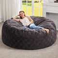 Hobestluk Adults Bean Bag Chair 5FT Big BeanBag Chair Giant Large Oversized | Memory Foam,Washable Cover,Unique Fluffy Plaid,Comfy Bean Bag with Filler Lounging Gaming Bedroom Living Room | Dark Grey 5FT
