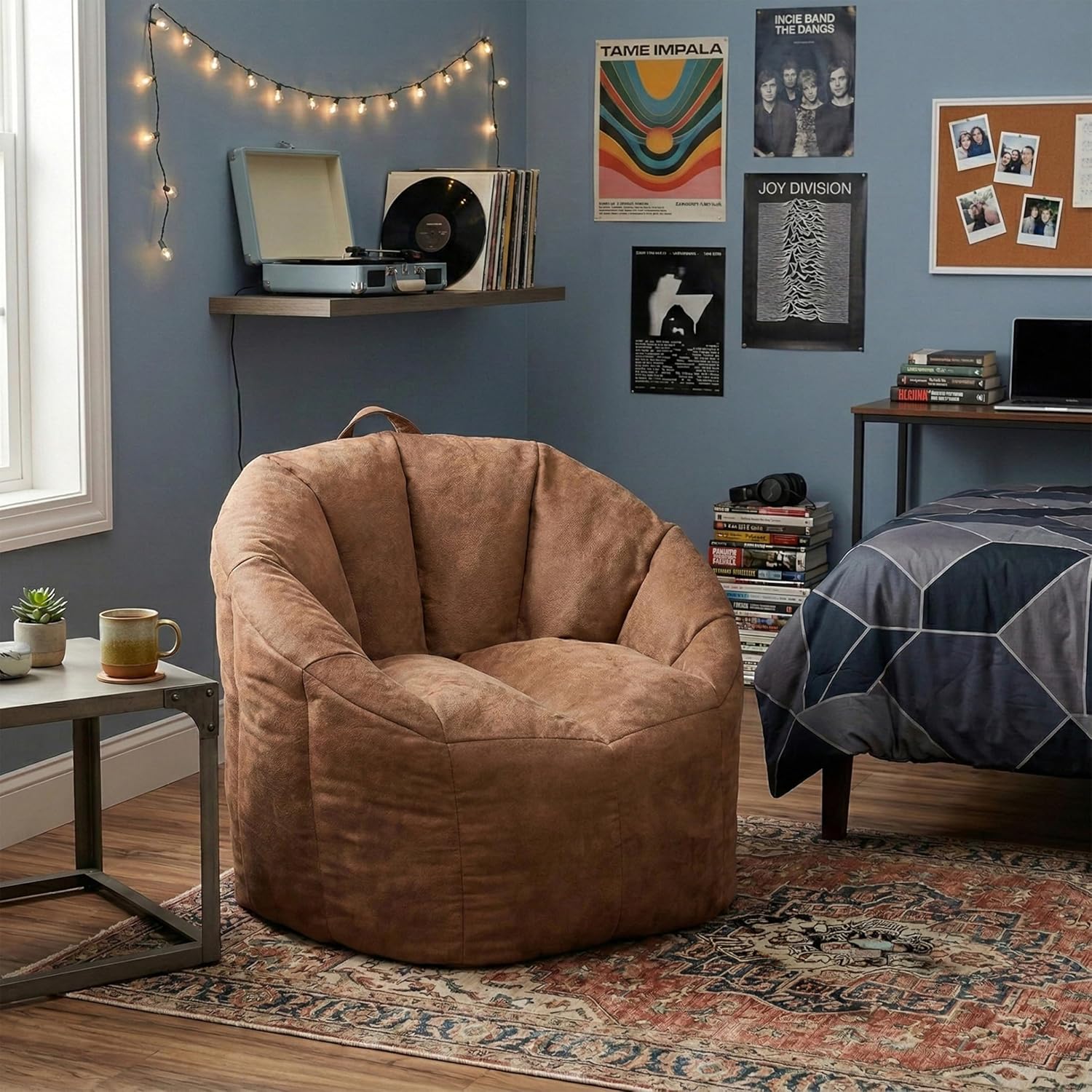 Big Joe Milano Bean Bag Chair for Kids, Teens, Adults, Chestnut Vegan Suede, Lightweight Seat for Reading Nook and Gaming, 2.5 Foot Refillable