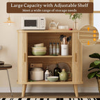 Xixini Sideboard Buffet Cabinet with Sliding Door, 31.5" Wide Fluted Modern Accent Cabinet with Adjustable Shelves, Wood Coffee Bar Buffet Console Table for Kitchen, Dining Room, Living Room, Oak
