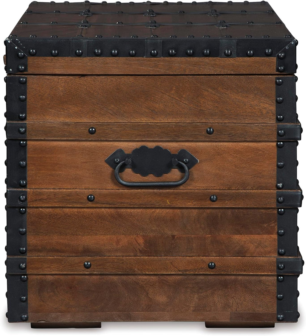 Signature Design By Ashley Kettleby Wooden Storage Box Trunk, Vintage‑Style Coffee Table With Hinged Top And Hidden Storage, Wood Construction With Metal Hardware For Living Room Organization, Brown