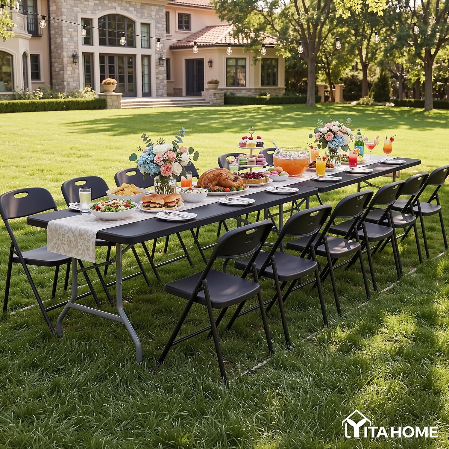 YITAHOME 2-Pack Heavy-Duty 6ft Folding Tables with Handle, Portable Black Plastic Fold-Up Tables for Camping, Picnics, Parties & Events