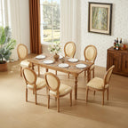 Leather Dining Chairs Set of 6 French Country Dining Chairs with Round Back, Farmhouse Upholstered Dining Accent Chairs with Nailhead Trim, Mid Century Modern (Beige)