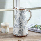 Enra 12.2" Blue and White Ceramic Vase with Handle – Handcrafted Large Chinoiserie Pitcher Vase for Fresh Flowers, Tall Decorative Vase for Living Room Focal Point, Bookshelf & Floor Accent