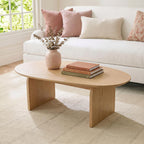 Honyee Oval Coffee Table, 47.2" Wood Coffee Table for Living Room, Modern Wooden Center Table with Solid Wood Veneer Legs, Sturdy Rounded Edge Design, Easy Assembly, Apartment Friendly, Natural