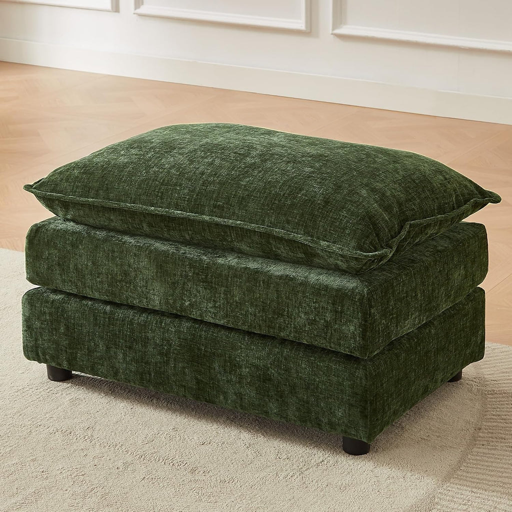 35'' Cloud Chenille Ottoman for Bedroom, Living Room and Entryway (Green)