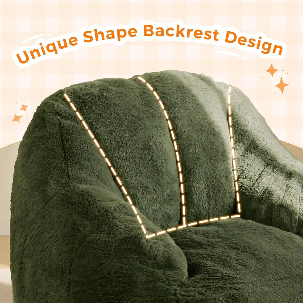 MAXYOYO Kids Bean Bag Chair, Comfy Bean Bag Sofa with Back Support, Faux Fur Cute Chair for Boys and Girls, Stuffed Floor Sofa for Nursery, Bedroom, Green