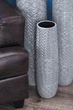 Deco 79 Ceramic Decorative Vase Slim Engraved Patterned Centerpiece Vase, Flower Vase for Home Decoration 7" x 7" x 22", Gray