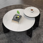 Set of 2 Round Nesting Coffee Table for Small Place, living room end table with white sintered stone top, 32.68" + 16.93" diameter Side Table Night Stand for Bed Room Dining Room, 83+ 43 cm sofa table