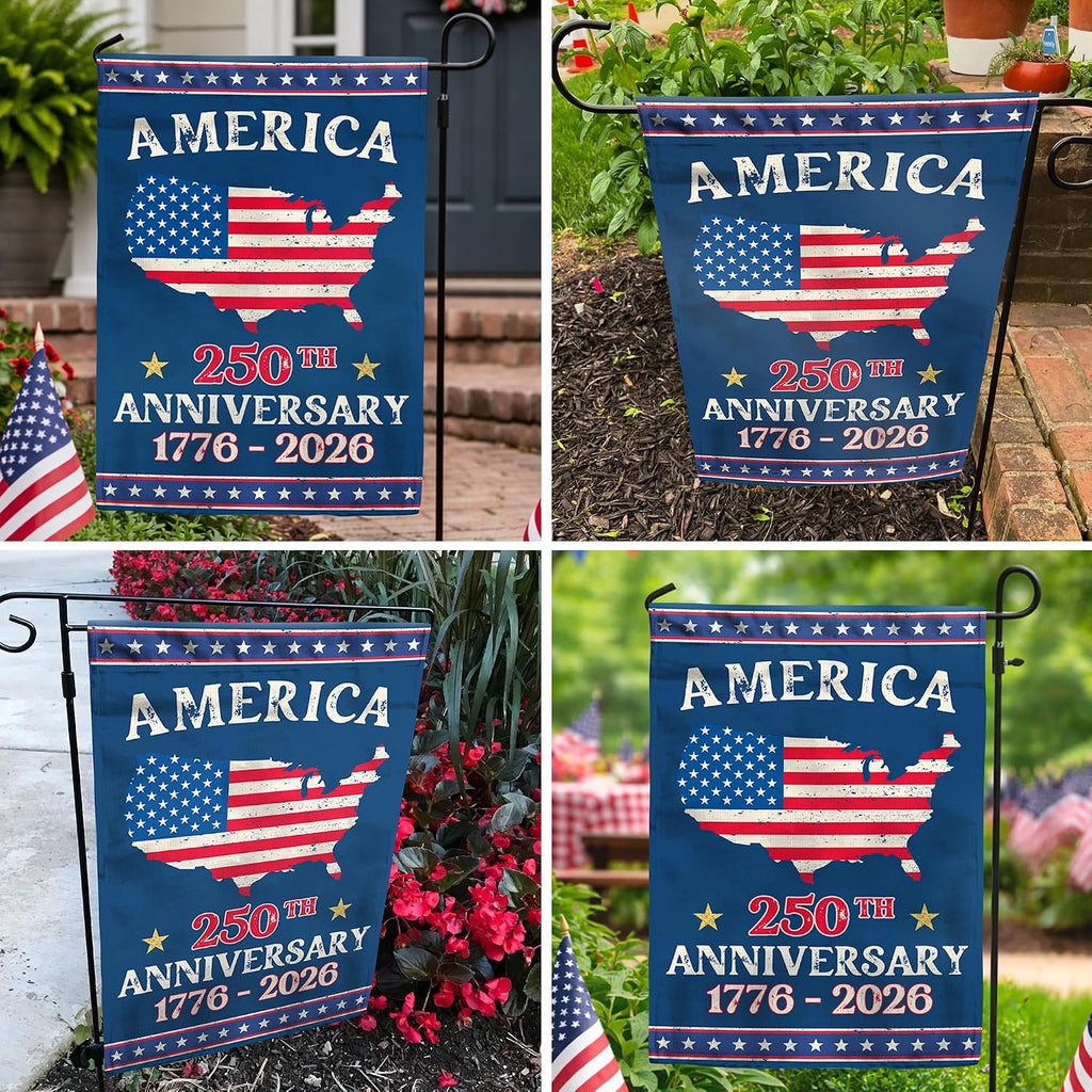 250th Anniversary America USA Garden Flag for Outside, USA Map 250 Years of Freedom 1776-2026 Patriotic Double-Sided Waterproof Yard Flag 12x18 Inch for 4th of July Memorial Day Outdoor Deco