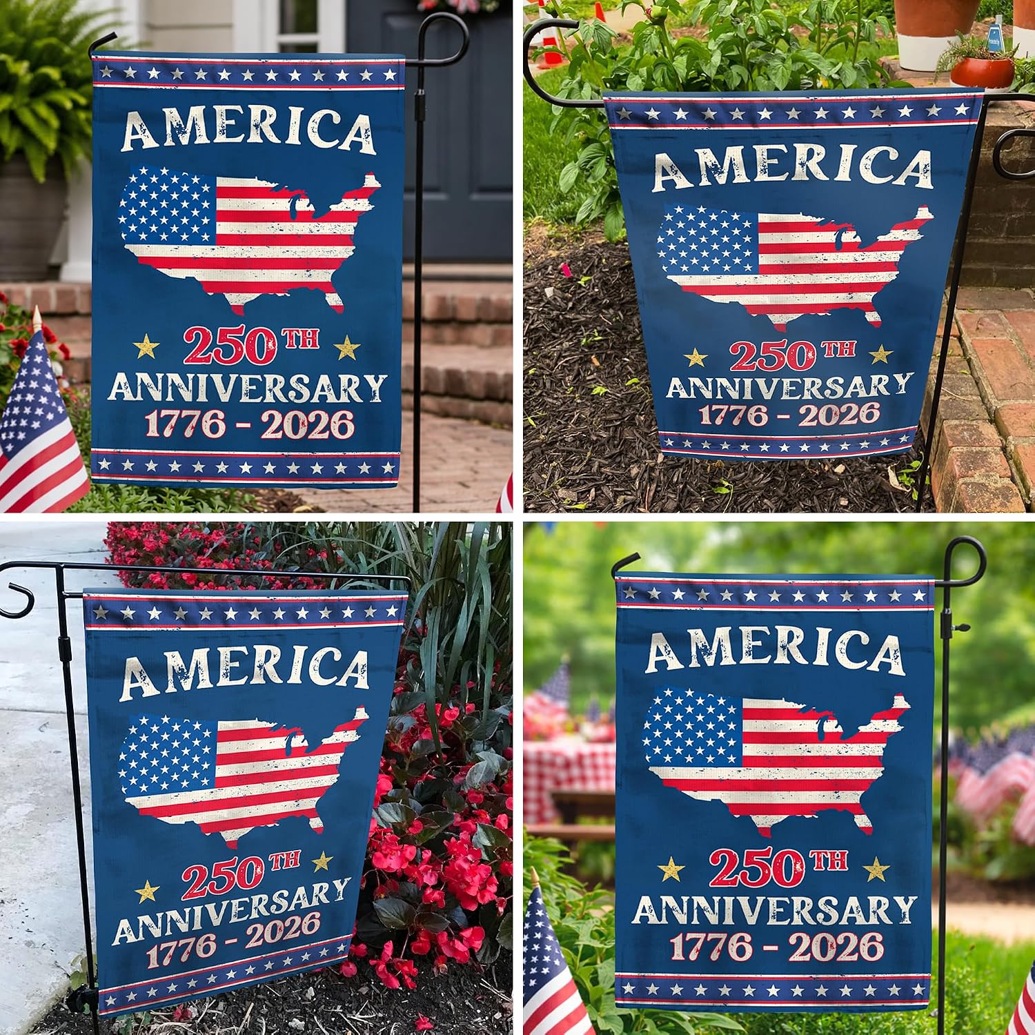 250th Anniversary America USA Garden Flag for Outside, USA Map 250 Years of Freedom 1776-2026 Patriotic Double-Sided Waterproof Yard Flag 12x18 Inch for 4th of July Memorial Day Outdoor Deco