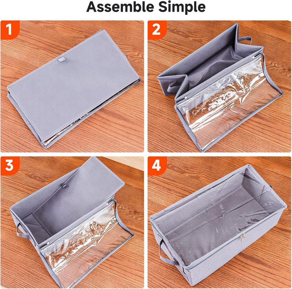 VHS Storage Box – 2 Pack Cassette Tape Storage Organizer with Clear PVC Lid – Stackable Storage Box Holds 14 Clamshell VHS Tapes – Gray Media Case