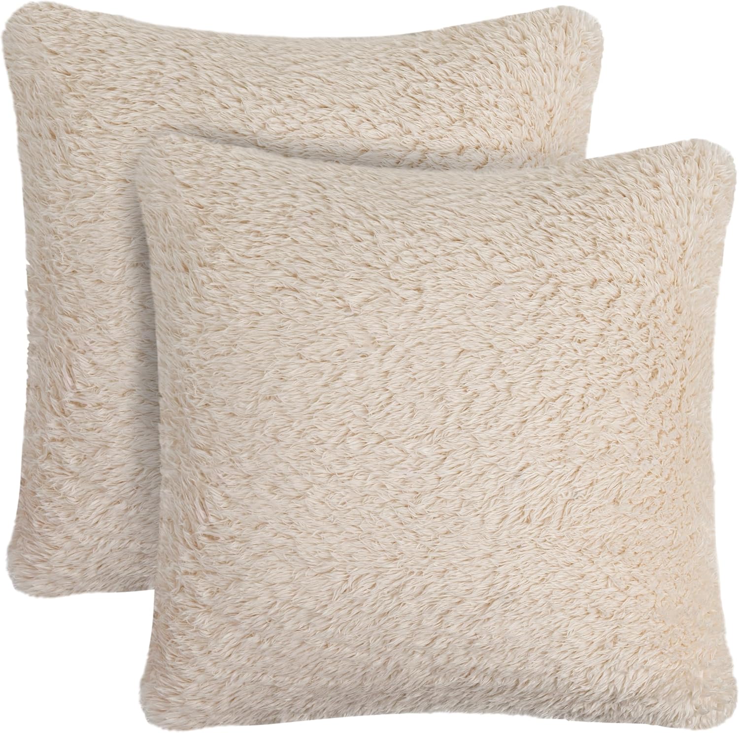 PAVILIA Fluffy Cream Ivory Throw Pillow Covers, Decorative Accent Pillow Cases for Bed Sofa Couch, Soft Faux Fur Cushion Cover, Square Sherpa Pillowcases, Home Room Decor, Beige, 18x18 Set of 2