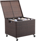 BIRDROCK HOME Rolling Filing Cabinet - Weatherproof Rattan-Style Storage Box or Resin Deck Chest with Wheels for Organizing Cushions, Toys, and Accessories in Home, Office, or Garden (Espresso)