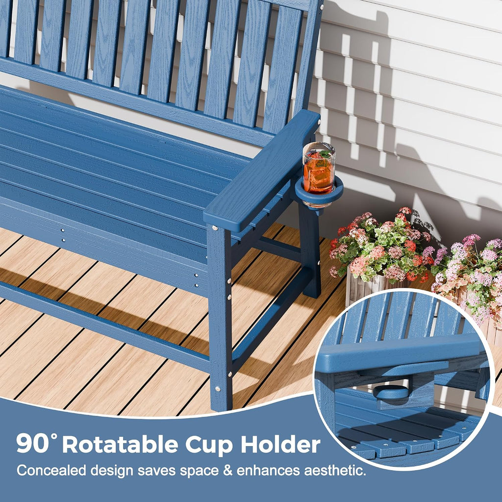 WACASA 48" Outdoor Bench, HDPE Weatherproof Porch Bench, 2-Person Garden Benches with 660 Lbs, Waterproof Patio Benches for Outside Balcony Deck Backyard, Blue