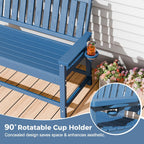 WACASA 48" Outdoor Bench, HDPE Weatherproof Porch Bench, 2-Person Garden Benches with 660 Lbs, Waterproof Patio Benches for Outside Balcony Deck Backyard, Blue