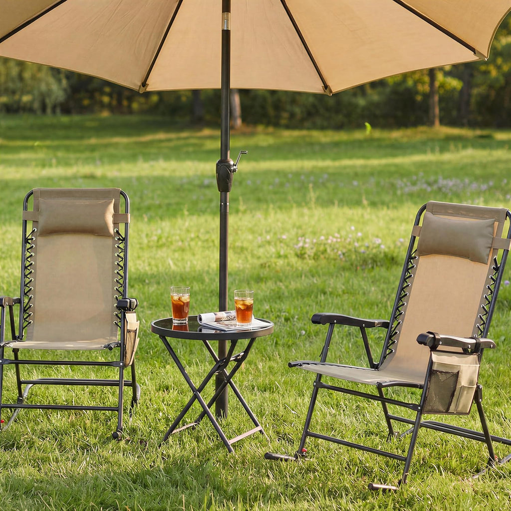 Yaheetech 26in Rocking Chair Outdoor Zero Gravity Folding Chairs Rocking Chairs Foldable Outdoor Reclining Lounge Chair for Outside Lawn with Cupholder/Pillow Ergonomic Design for Rest, Beige