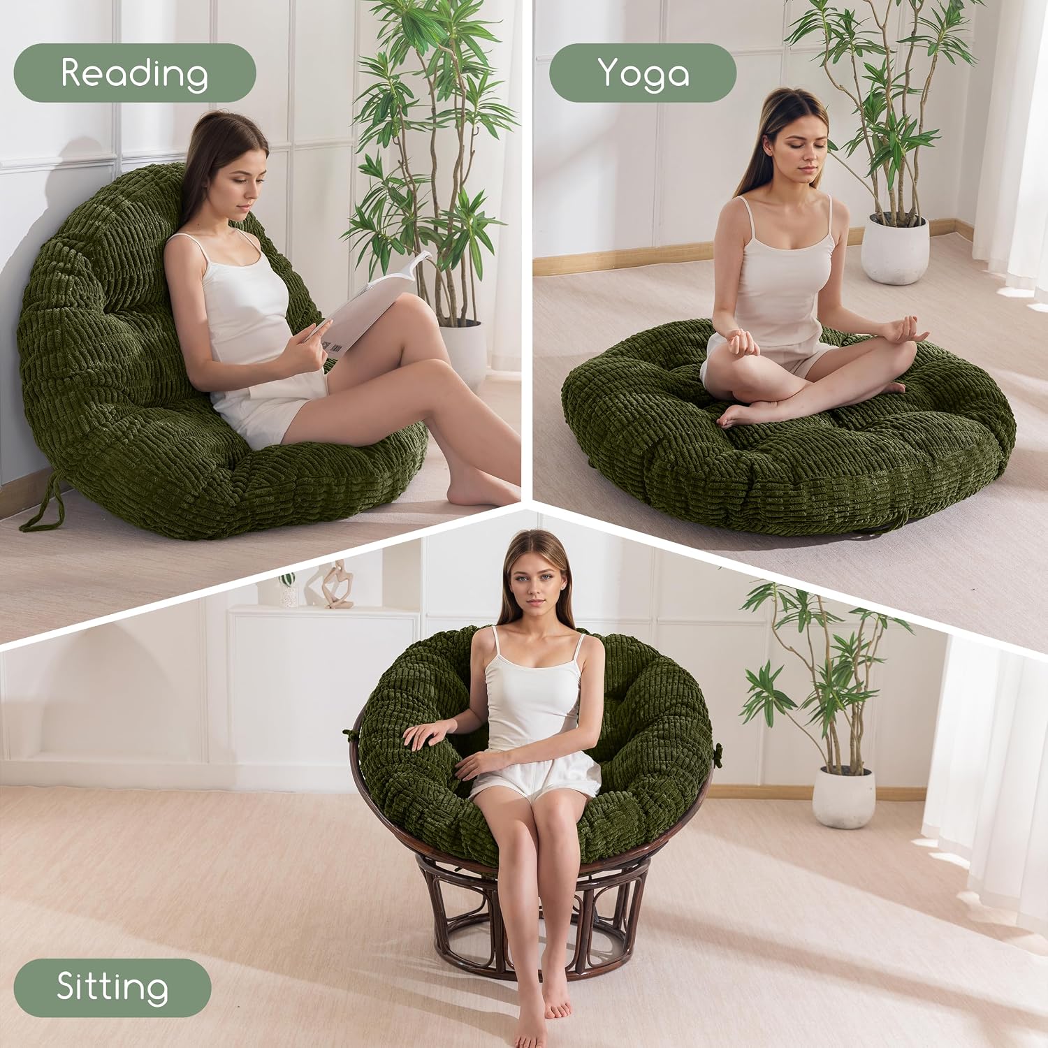 HIGOGOGO Papasan Chair Cushion with Thick Corduroy Cover (Without Chair), Supportive Cushion, Caput Mortuum, 48 x 48 Inch