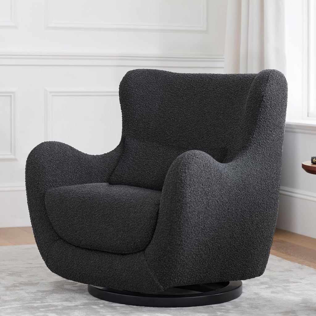 Nursery Works Solstice Swivel Glider in Black Boucle with Black Wood Base, Greenguard Gold Certified and CertiPUR-US® Certified