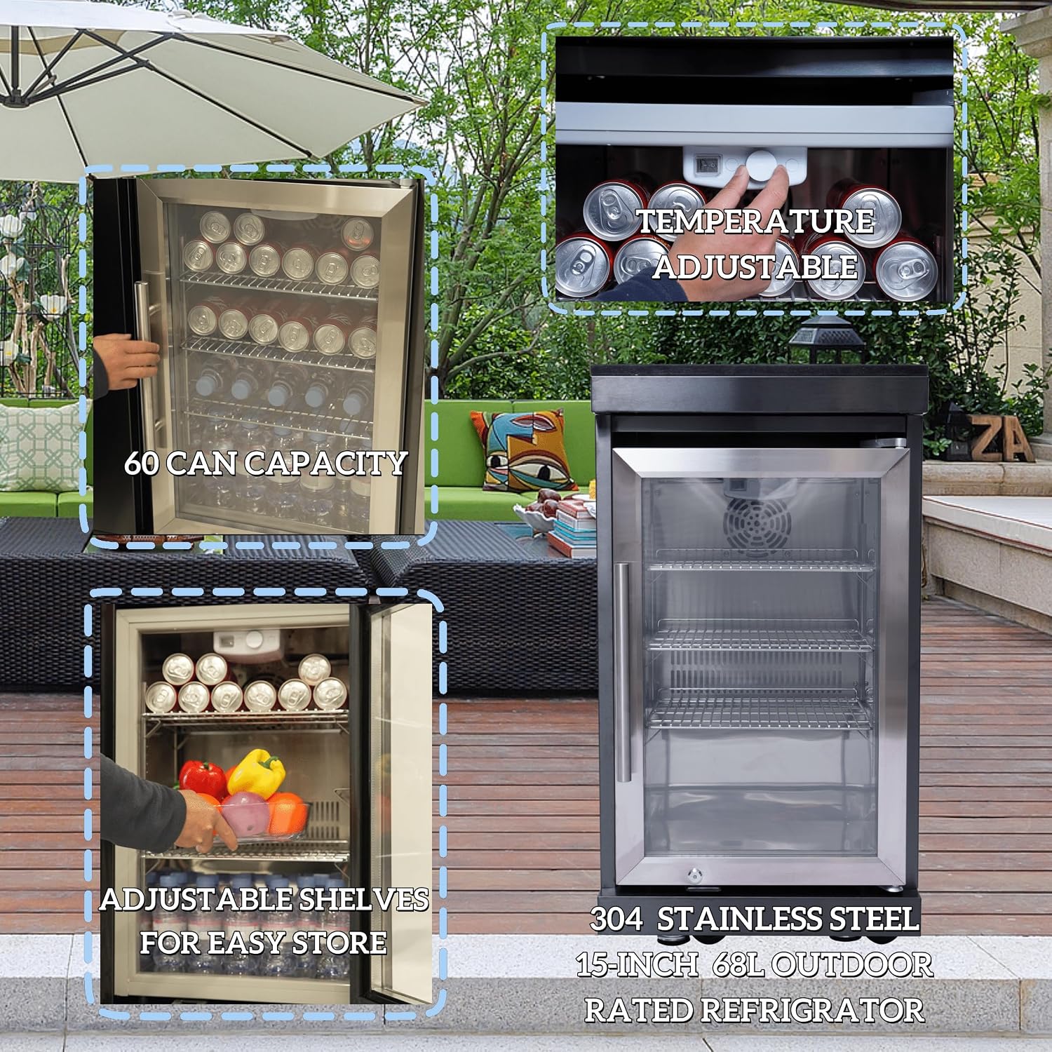 46-Inch Outdoor Kitchen Island Gas Grill with Refrigerator, 4-Burner Stainless Steel BBQ Grill Station with Side Burner, Rotisserie Kit & Granite Countertop