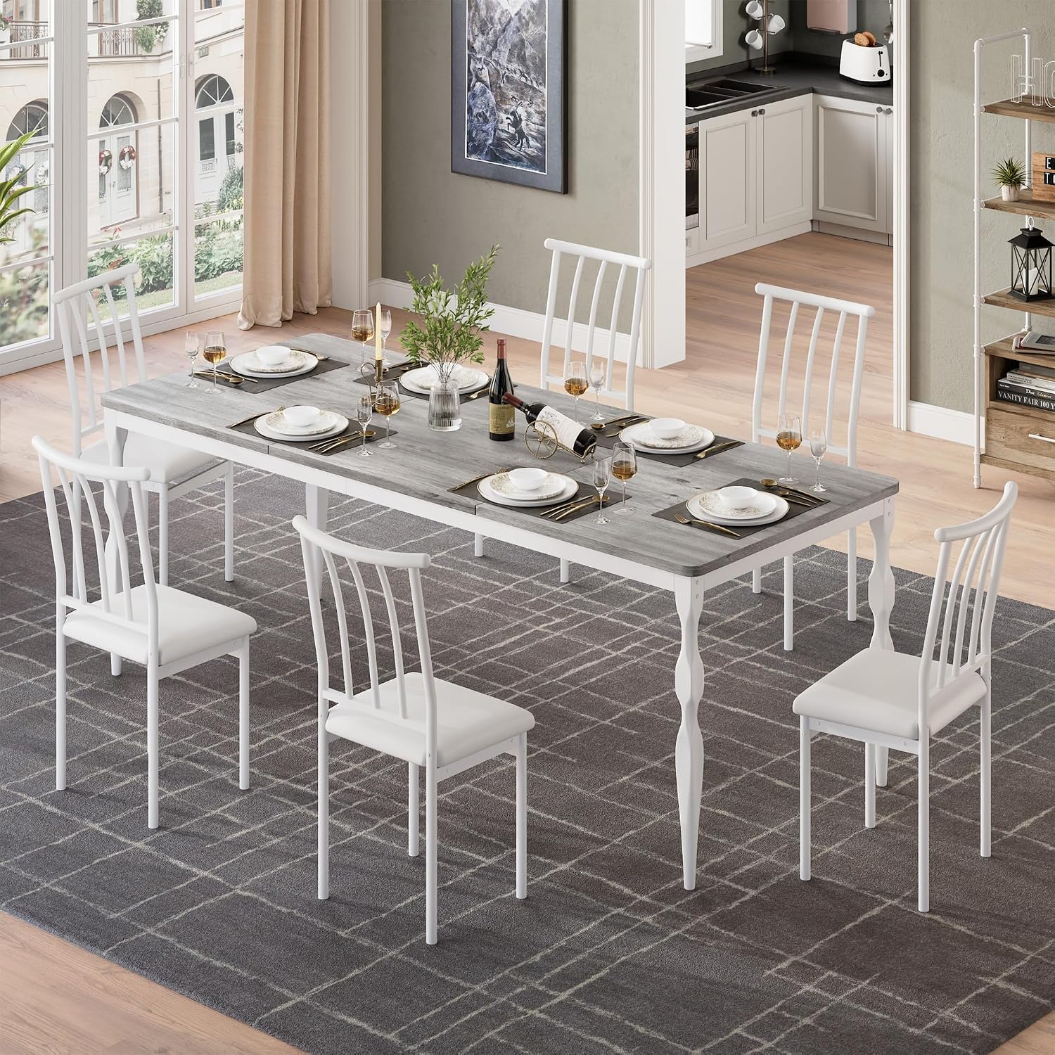 IDEALHOUSE Dining Table for 6, 71 Inch Rectangular Kitchen Table, Rustic Farmhouse Dining Room Table with Large Tabletop and Heavy-Duty Legs, Ideal for Dining Room or Kitchen, Gray