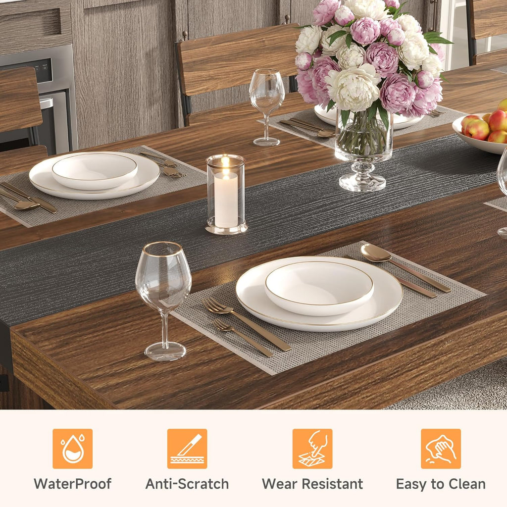 Industrial Dining Table for 6-8 People, 71" Large Long Wooden Kitchen Table with Sturdy Metal Frame & Brown Finish, Rustic Style Rectangular Dinner Table for Dining Room, Kitchen (Reddish Brown )