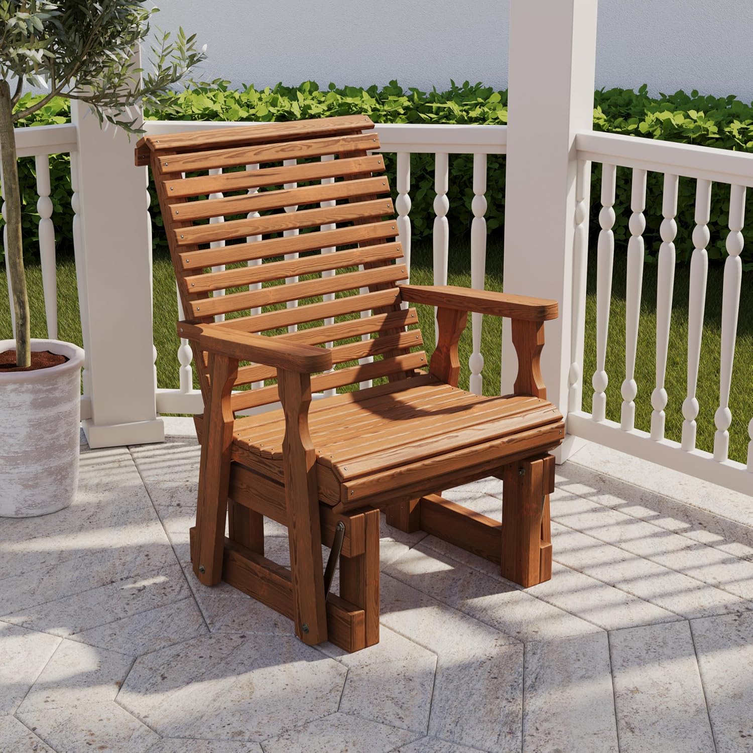 Amish Casual Heavy Duty 600 Lb Roll Back High Back Treated Glider Chair (Oak Stain)