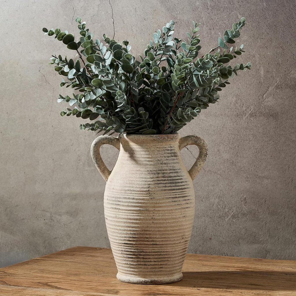 Emotionally Grounded Vase, Vaseking Large Ceramic Rustic Vase with 2 Handles, 9.8 inch Minimalist Decorative Farmhouse Tall Vases for Home Decor, Living Room, Enterway, Wedding, Fired Terra Clay
