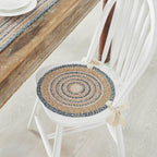 VHC Brands Kaila Farmhouse 15 in Chair Pad Blue Textured Jute Striped Round Kitchen Table Decor, Set of 2