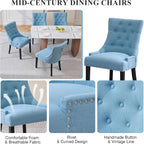 adochr Dining Chairs Set of 6, Upholstered Fabric Dining Room Chairs with Nailhead High Back & Ring Pull & Wooden Legs, Mid-Century Modern Kitchen Chairs for Restaurant, Living Room, Light Blue