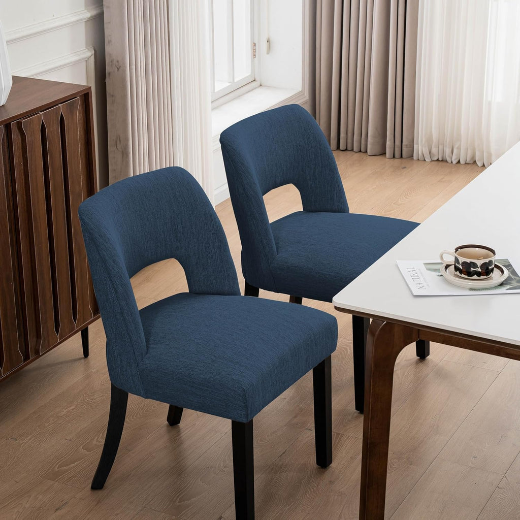 VKNOW Wooden Dining Chairs Set of 4, Modern Fabric Upholstered Dining Room Chair Kitchen Chairs, Farmhouse Dinner Chair for Kitchen Dining Room, Blue-Black Legs