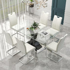 Modern Luxury Glass Dining Table for 4-6, 63'' Clear Minimalist Glass Top Kitchen Table, Large Apartment Rectangle Dinner Room Table with Black MDF & Silver Stainless Steel Base, for Home