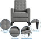 Yaheetech Fabric Recliner Chair with Adjustable Back & Footrest, Mid-Century Modern Accent Armchair Reading Chair, Tufted Upholstered Sofa with Pocket Spring for Living Room Bedroom Gray
