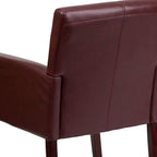 EMMA + OLIVER Burgundy LeatherSoft Executive Side Reception Chair with Mahogany Legs