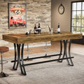 Tribesigns 63" Counter Height Bar Table with Metal Footrest, Rectangular Tall Kitchen Dining Pub Table, Industrial Home Bar Unit for Entertaining, Freestanding, Dark Brown