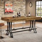 Tribesigns 63" Counter Height Bar Table with Metal Footrest, Rectangular Tall Kitchen Dining Pub Table, Industrial Home Bar Unit for Entertaining, Freestanding, Dark Brown
