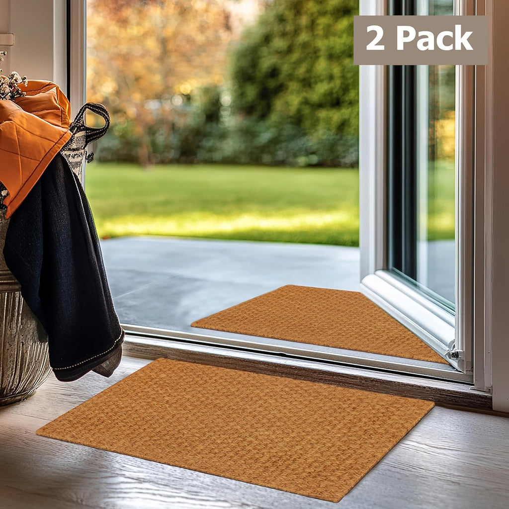 Croft&Cane Woven Coir Doormat – 2 Pack Basketweave Design Non Slip Heavy Duty Back Door Mat - Easy Clean Dirt Trapping Durable Indoor Outdoor Entryway Front Door Mat – 17 x 30 Inches - Natural
