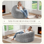 ZurNesfure Bean Bag Chair for Adults, 3FT Giant Bean Bag with Filler & Machine Washable Cover, Fluffy Bean Bag Chairs Oversized Beanbag Lounge Chair for Living Room, Bedroom Dorm (Grey, Medium)