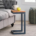 C-Shaped Side Table with Natural Wood Top and Metal Frame, Rectangular, for Living Room, 10.25 x 12.75 x 19 Inches