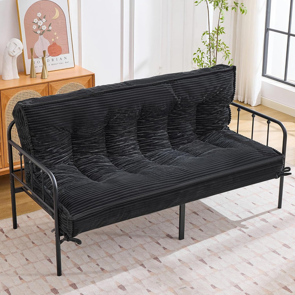 8" Futon Mattress Queen Size,Foldable Futon Sofa Couch Bed Twisted Rope Design Edging,Floor Mattress Thick Density Shredded Foam(Frame Not Included),Sleeping Pad for Guest Bedroom Living,Black