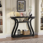 Wooden Console Table with Curved Legs and Shelf, 3-Tier Modern Accent Narrow Sofa Table for Entrance Area, Living Room, Hallway, 47 in Wide Wood Console Table for Entryway (Black)